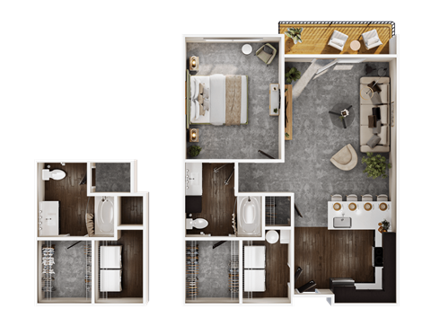 Floor plan for 1 bed, 1 bath, 825 sqft